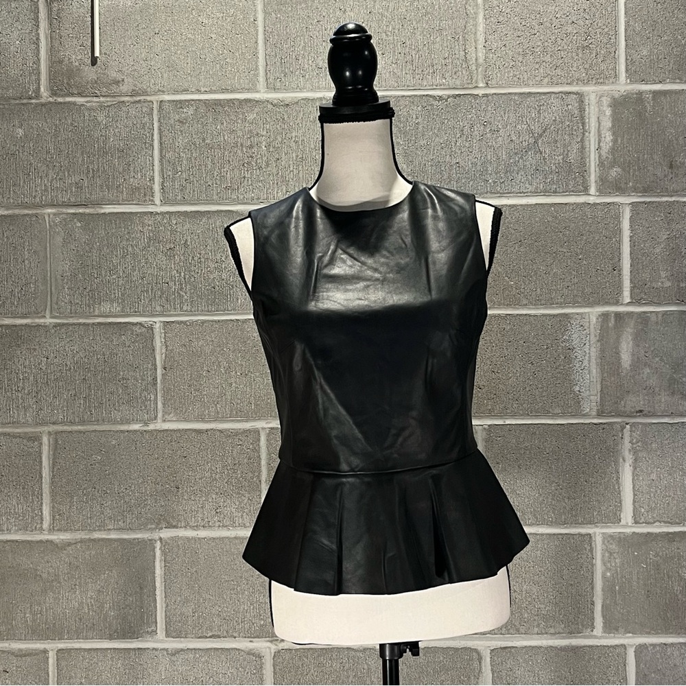 Lauren Ralph Lauren leather peplum tank shell.